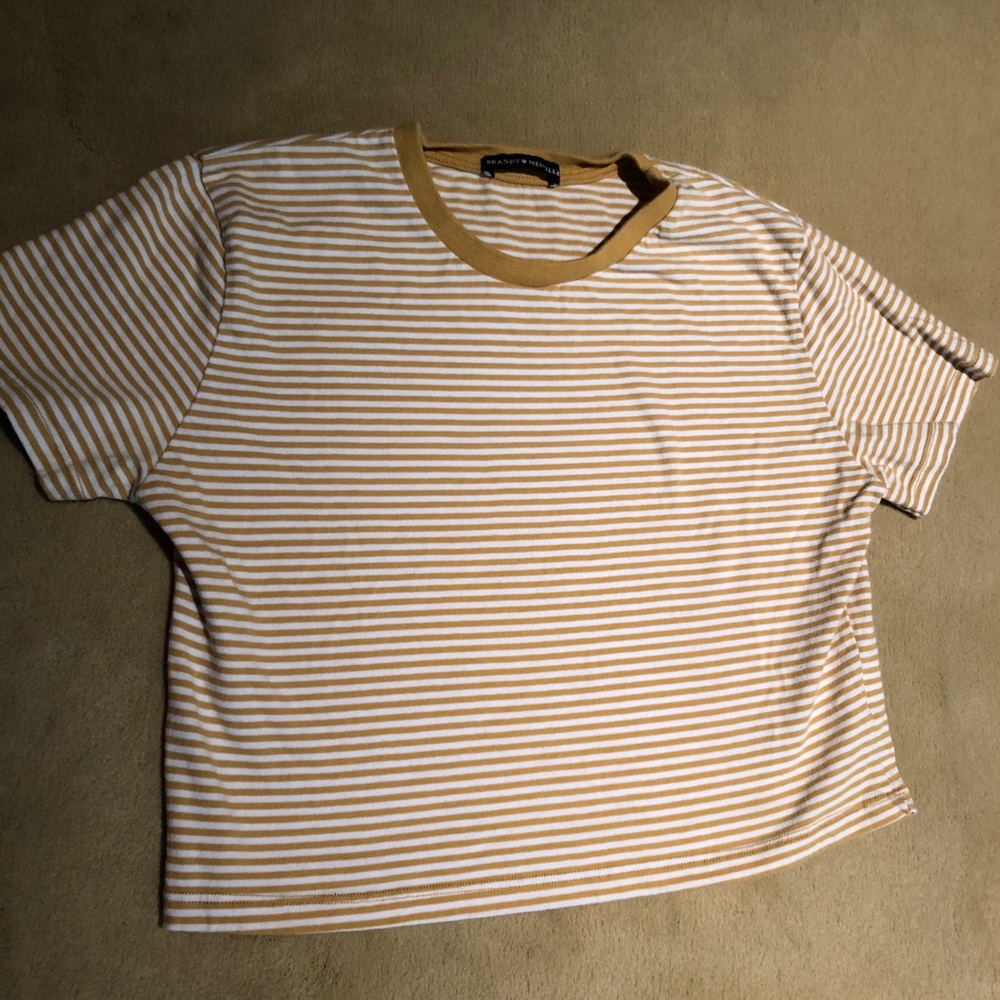 Brandy Melville Yellow Mustard White Stripe Top